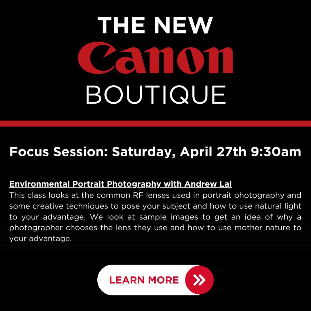 Join us for our Focus Session, Environmental Portrait Photography with Canon's Andrew Lai this weekend!

Learn more: blog.bergencountycamera.com/2024/04/new-ca…

#bergencountycamera #shoplocal #shopsmallbusiness #canon #photography #newjersey #canonphotography #landscapephotography #canonrf