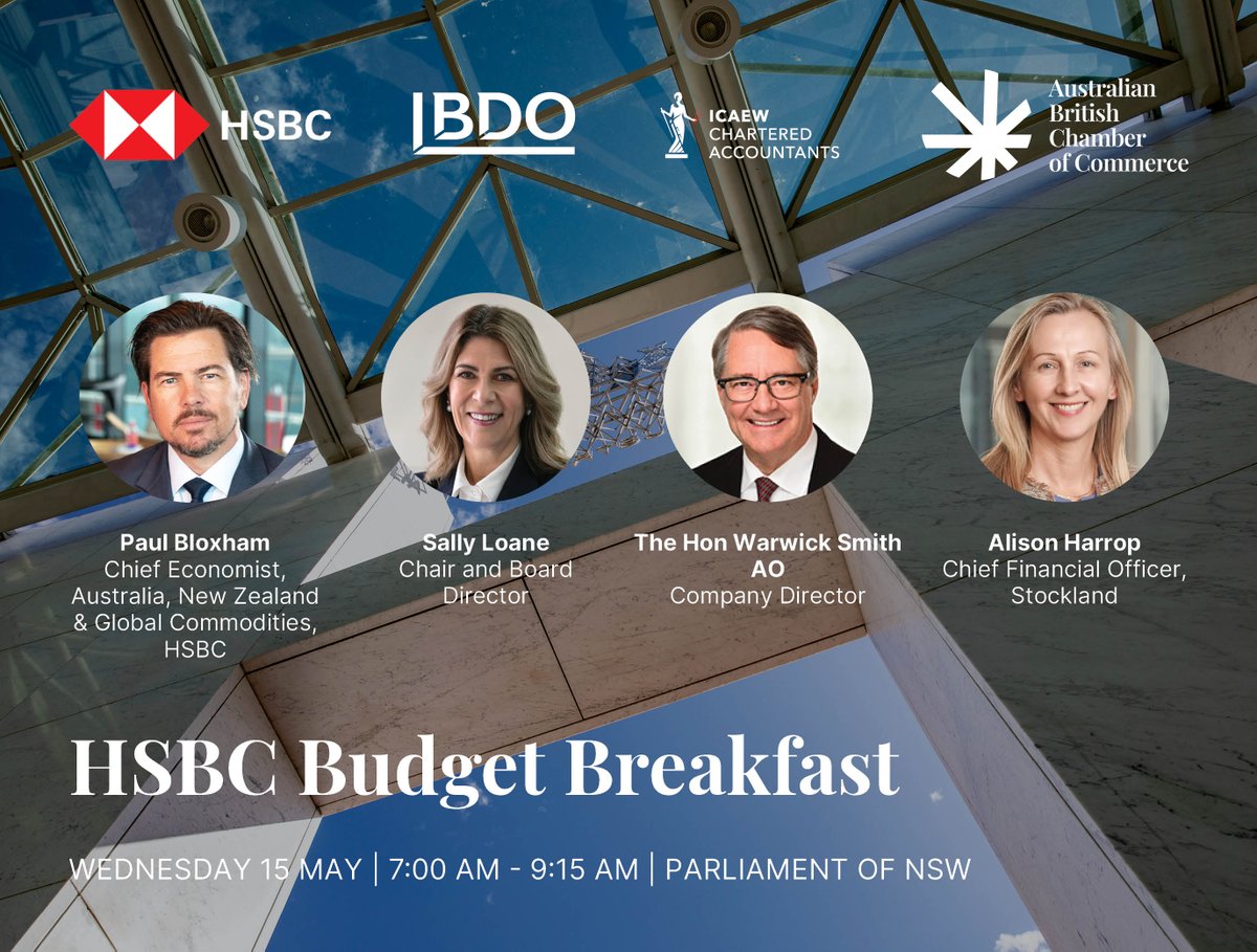 Looking for the best Budget breakdown in all of Sydney? Our esteemed panel will provide incisive commentary on the Government's economic and fiscal roadmap the morning after the Budget is handed down! Don't miss out: britishchamber.com/events/hsbc-bu…