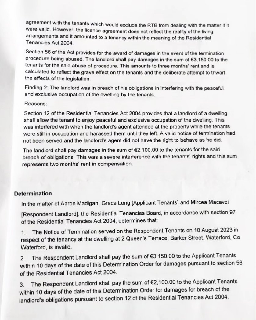 HUGE win for members Grace and Aaron, who were violently evicted from their home 7 months ago. The RTB has declared the eviction ILLEGAL! It also ordered the landlord Mircea Macavei to pay €5,250 in damages to Grace and Aaron! #IllegalEviction #HousingCrisis #TenantsUnion