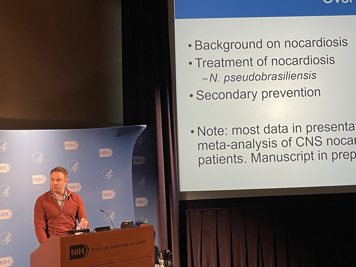 Powerhouse of former and current NIH ID Fellows presenting a clinical case for NIAID Grand Rounds!  Amazing work all around re: IRIS and Nocardia. Drs. Immel, Epling and Abers. <a href="/BethesdaID/">Bethesda ID Fellows</a> @SeretIDirini <a href="/JMRocco5/">Joe Rocco</a> @NIAIDTraining
