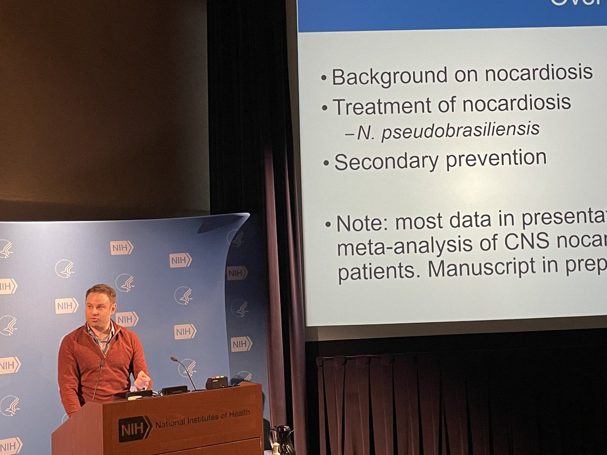 Powerhouse of former and current NIH ID Fellows presenting a clinical case for NIAID Grand Rounds! Amazing work all around re: IRIS and Nocardia. Drs. Immel, Epling and Abers. @BethesdaID @SeretIDirini @JMRocco5 @NIAIDTraining