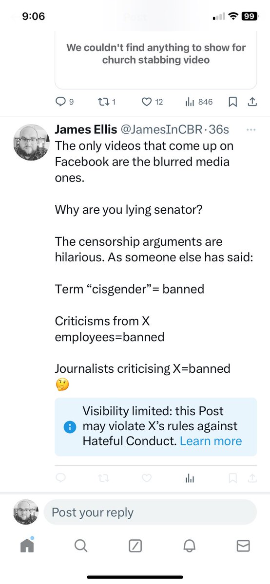 JamesInCBR's tweet image. It seems that criticism of X results in being censored by X 😂 the hypocrisy is thick