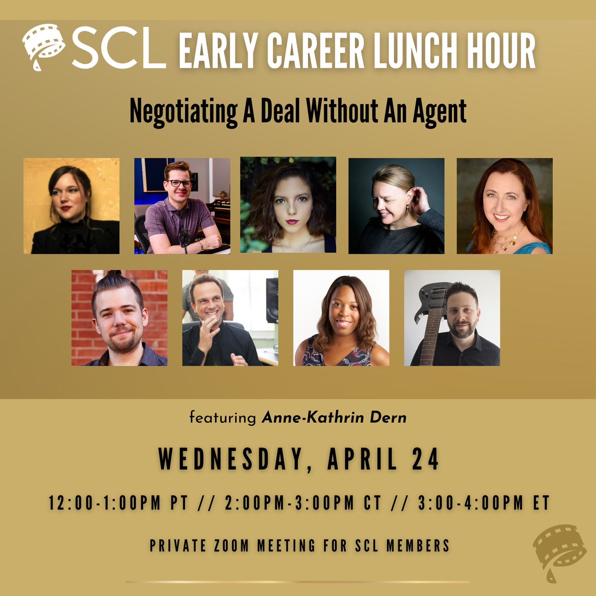 The Lightning Talk for April 24th is “Negotiating A Deal Without An Agent” featuring @AnneKathrinDern 🎶 

Join us here: eventbrite.com/e/scl-event-11…

#earlycareer #composers #lyricists #thescl #sclny #sclnashville