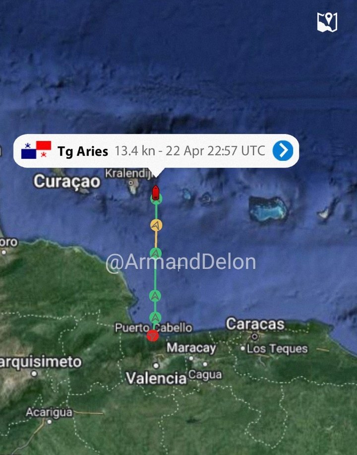 Tanquero TG Aries en ruta a Rio Haina, Dominicana desde el terminal Vopak en Puerto Cabello, #Venezuela. 'no hay  'tanqueros visibles' llevándose crudo o Fuel #Oil, solo buques de petroleras con beneficios tienen actividad y tanqueros químicos  

#22Abril #oilandgas