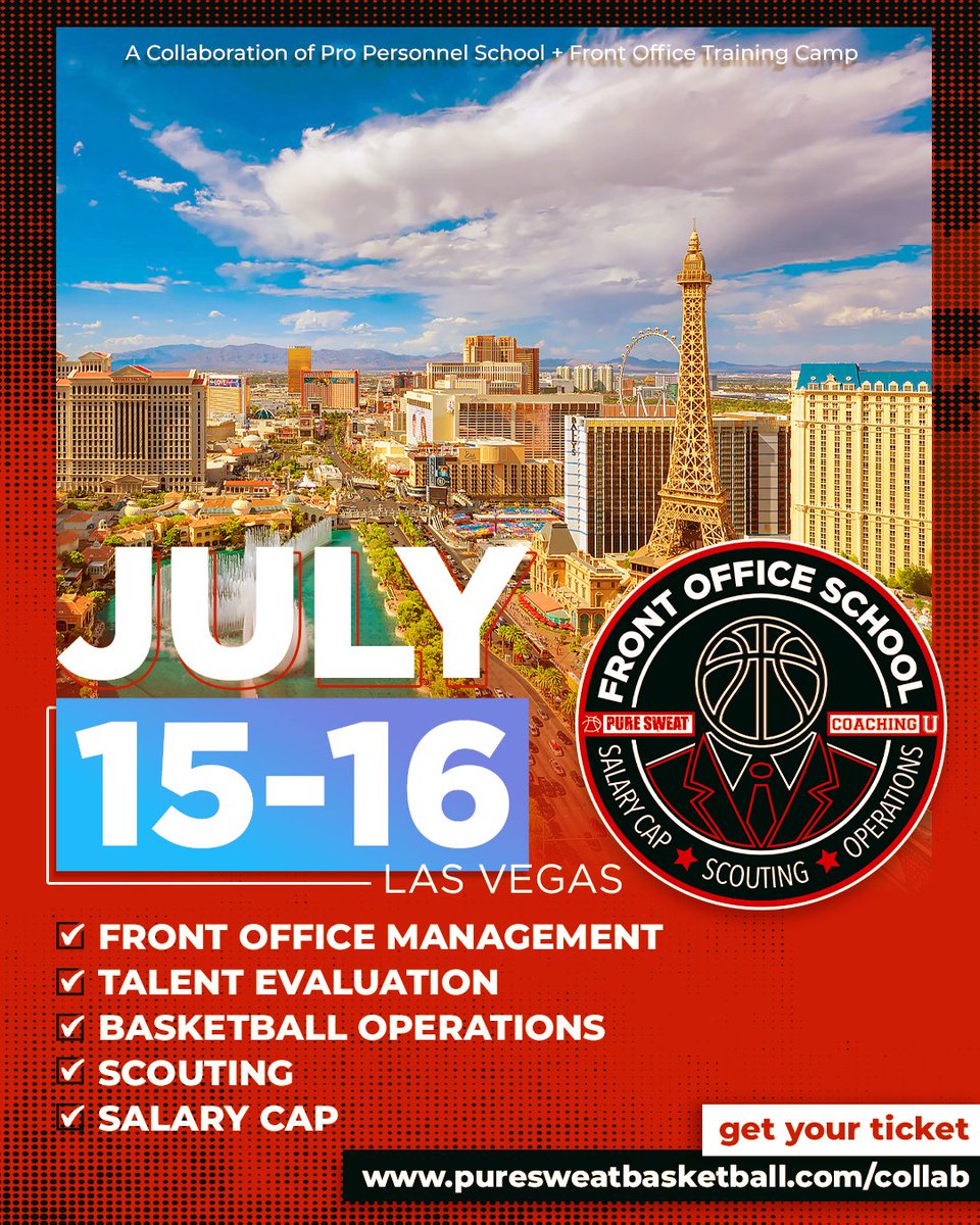 Where else can you connect with NBA personnel and learn from NBA General Managers? ONLY at Front Office School 🗓️ July 15-16 📍 Las Vegas 🎟️ Early Bird price ends May 5: hubs.li/Q02tFBd20