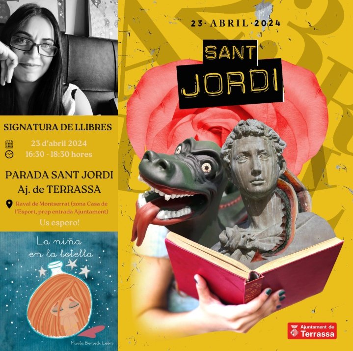Demà un dels dies més bonics de l'any! 🌹🎶✨

Gràcies <a href="/ajterrassa/">Ajuntament de Terrassa</a>

#santjordi2024🌹🐉📚 #SantJordiTRS #SantJordiTRS2024 #diadellibro #diadelllibre #arte #cultura #albumilustrado #arteemocional 
#martabenediart #ilustracion #creatividad #laniñaenlabotella