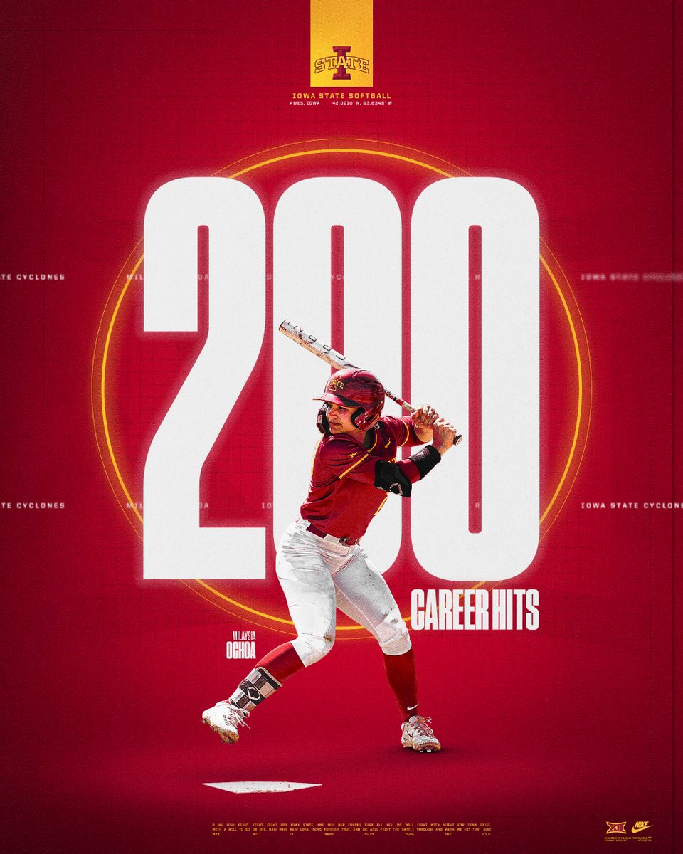 2⃣0⃣0⃣ Over the weekend, @milaysiacorrynn earned her 200th career hit as she became just the fifth Cyclone ever to hit that mark 👏 🌪️🥎🌪️