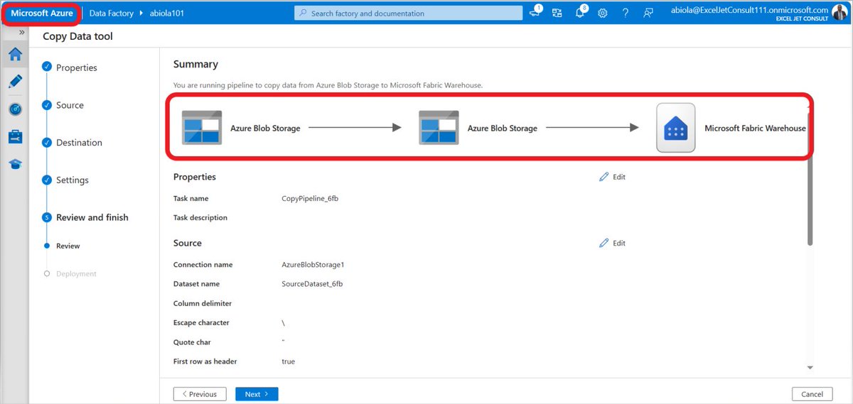 Using the #AzureDataFactory, you can ingest data from Azure Blog Storage directly to #MicrosoftFabricWarehouse for analytics

#DataEngineering #MicrosoftAzure #CloudComputing