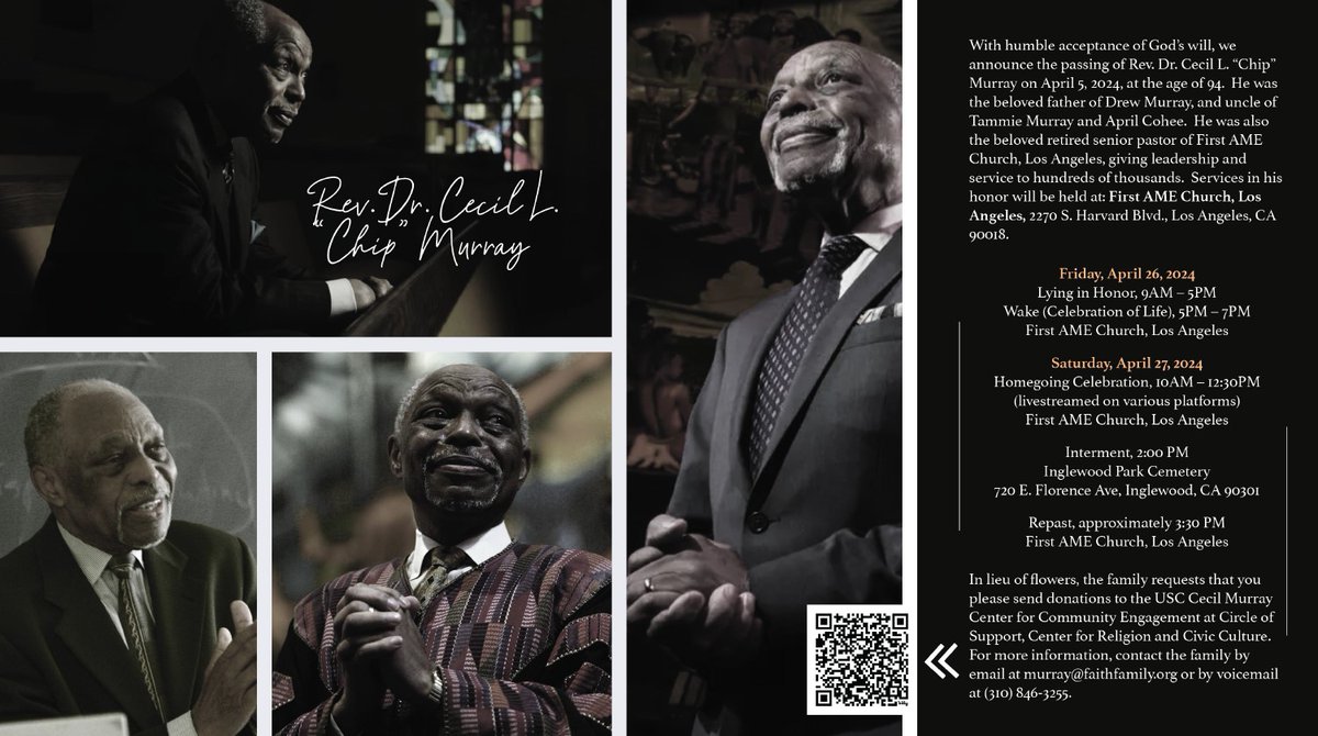 dakcomm's tweet image. This Friday, April 26th, &amp;amp; Saturday, April 27th, First AME Church will be celebrating the tremendous legacy of Rev. Cecil “Chip” Murray! Rev. Murray was the legendary former pastor of First AME Church LA &amp;amp; was a compelling visionary leader during some of LA's toughest times.