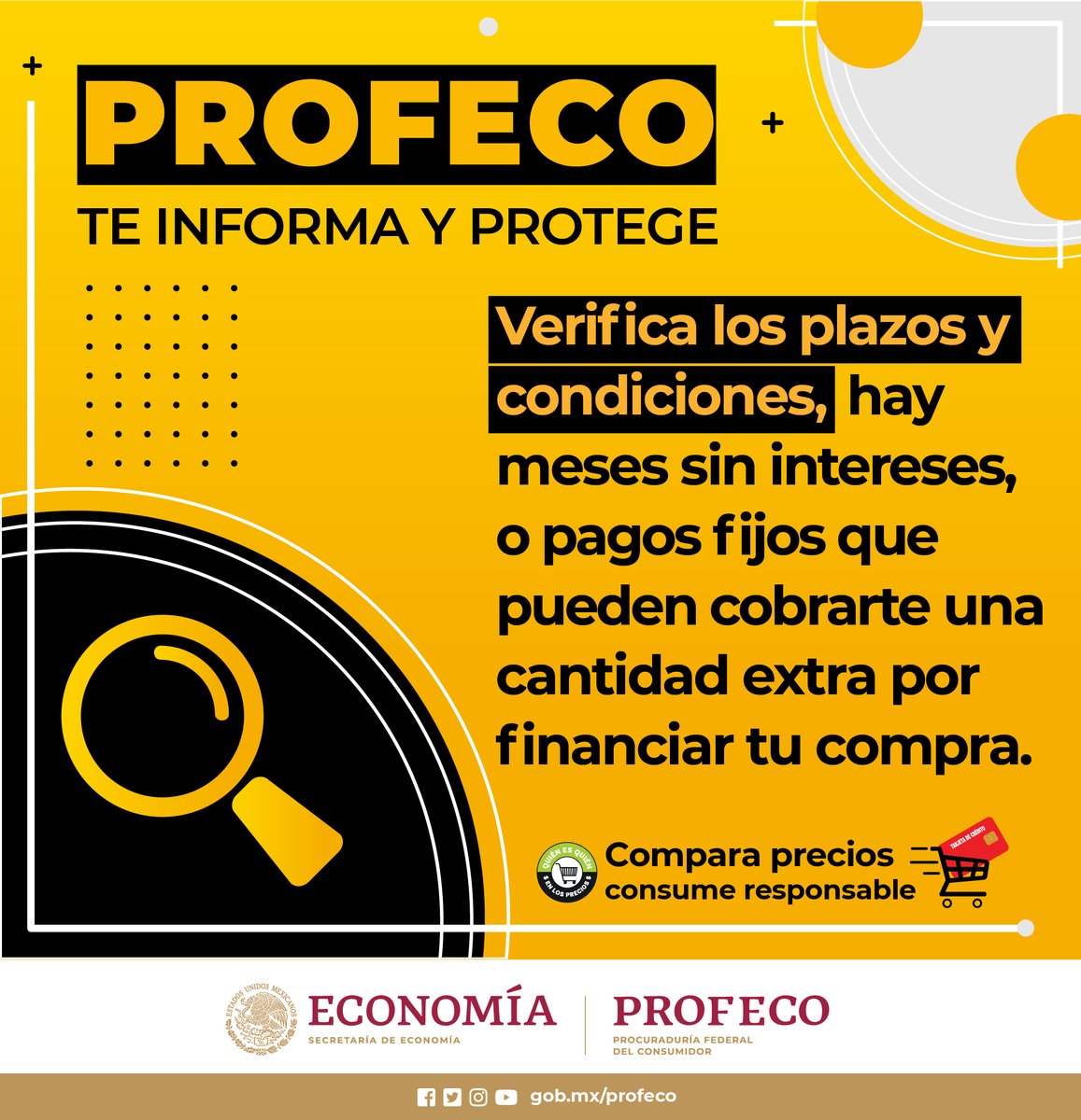 🛍️ Al momento de comprar: ✅ Se te debe informar con claridad, veracidad y precisión las características, cualidades, intereses, cargos, plazos, fechas, si cuenta con garantía (no menor a 90 días) y el procedimiento para hacerla efectiva. 😉Consume de manera responsable.