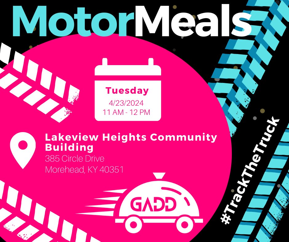 Hey, Lakeview! #MotorMeals is headed to you tomorrow! Join us for lunch at the community center from 11:00 AM to 12:00 PM! #TrackTheTruck