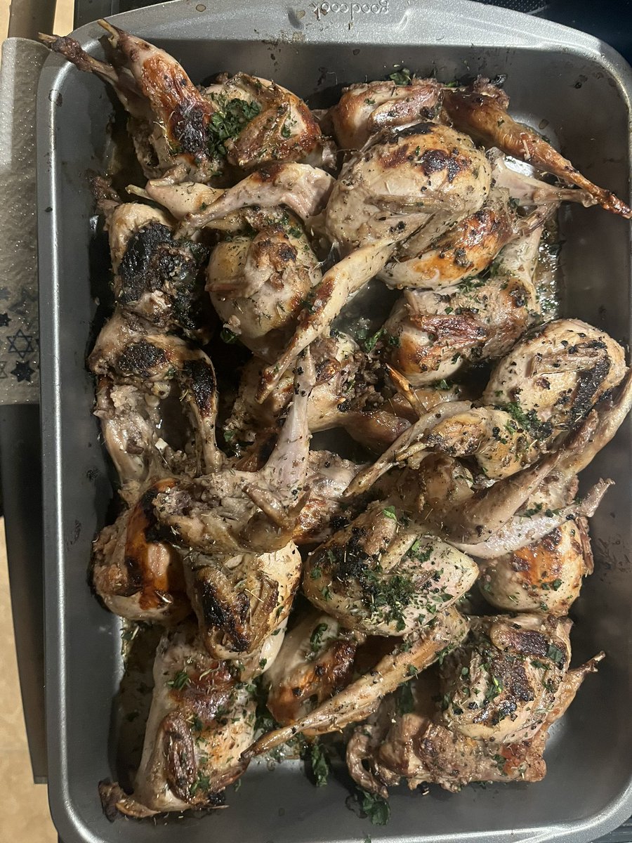 Last tweet before Pesach:

My contribution to the menu: kosher hamam mahshi (stuffed quail). An Egyptian dish, I found the recipe contributed in an old Jewish cookbook from an Alexandrian Jew. A little burned, but it adds flavor. #pesach #CookingJewishly

Chag Pesach Sameach!