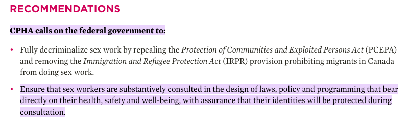 The @CPHA_ACSP calls for the repeal of prostitution laws and the immigration ban on sex work, among other recommendations in its position statement: “A Public Health Approach to Sex Work.” cpha.ca/public-health-…