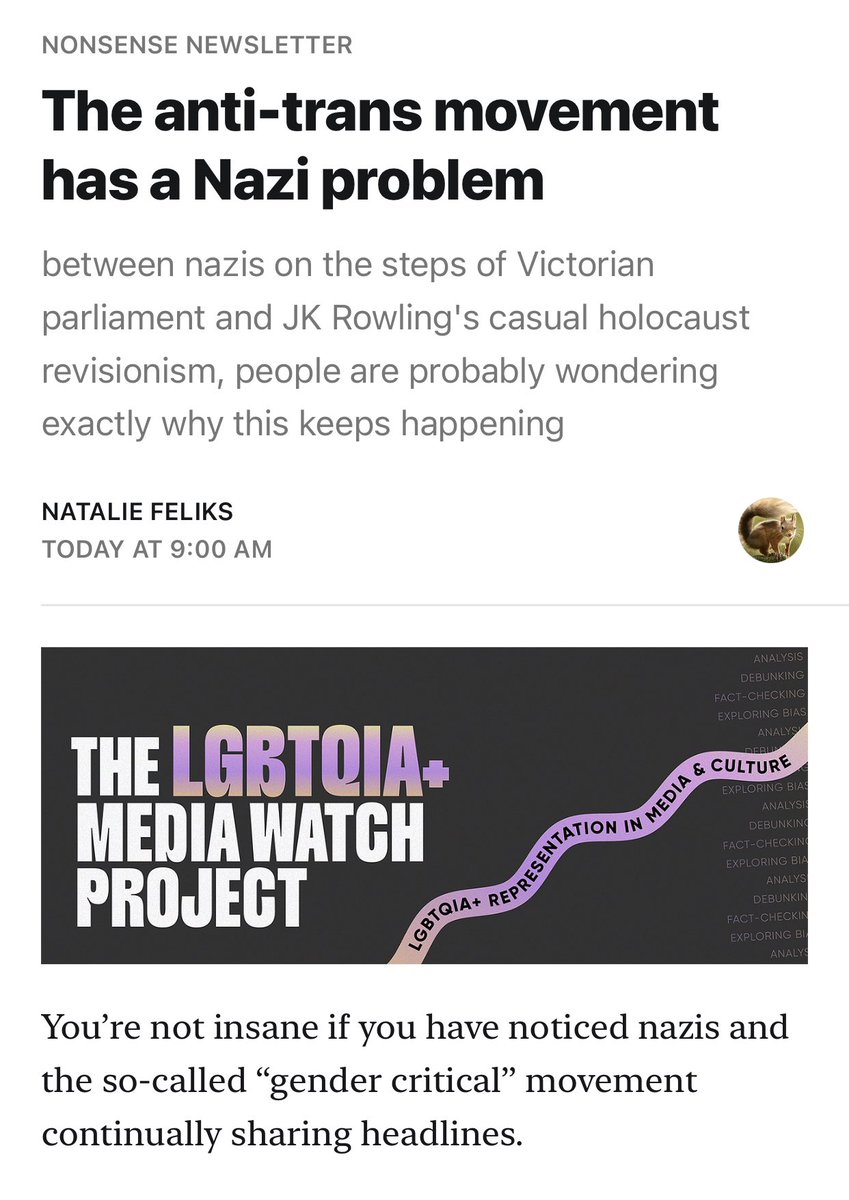 here’s @nataliesqrl’s very excellent nonsense column for April, which asks the gender critical movement “hey, what’s with all the Nazis?”
