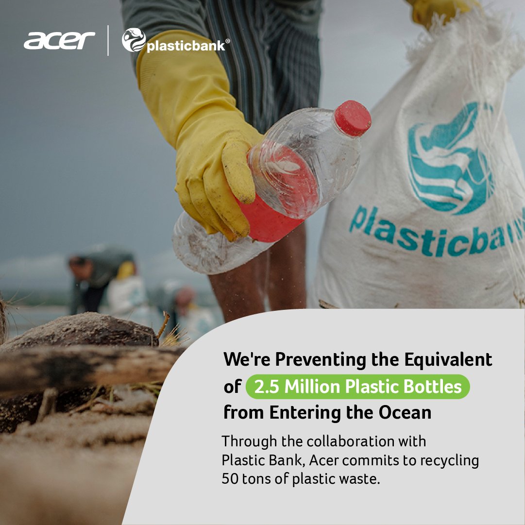 Echoing Earth Day 2024’s theme, “Planet vs Plastics,” Acer has partnered with @PlasticBank to collect and recycle 50 tons of ocean plastic in 2024, the equivalent of 2.5 million plastic bottles. Learn more about our ESG initiatives: acer.link/3xOs3fu