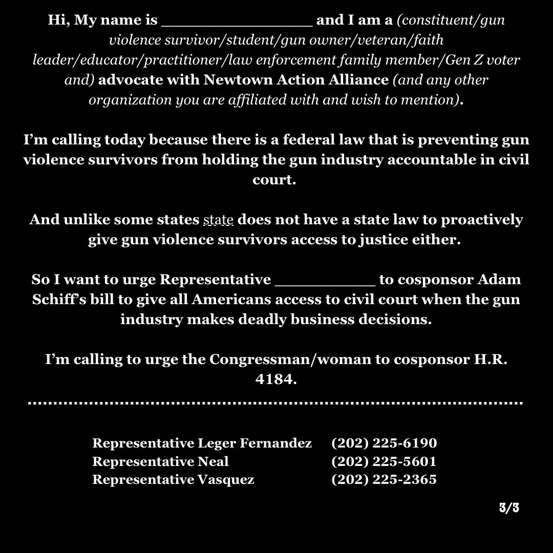 📞 Make your voice heard! Call our representatives and urge them to support H.R.4184 which repeals PLCAA. #EndGunViolence #RepealPLCAA #HoldTheGunIndustryAccountable @survivorsemp