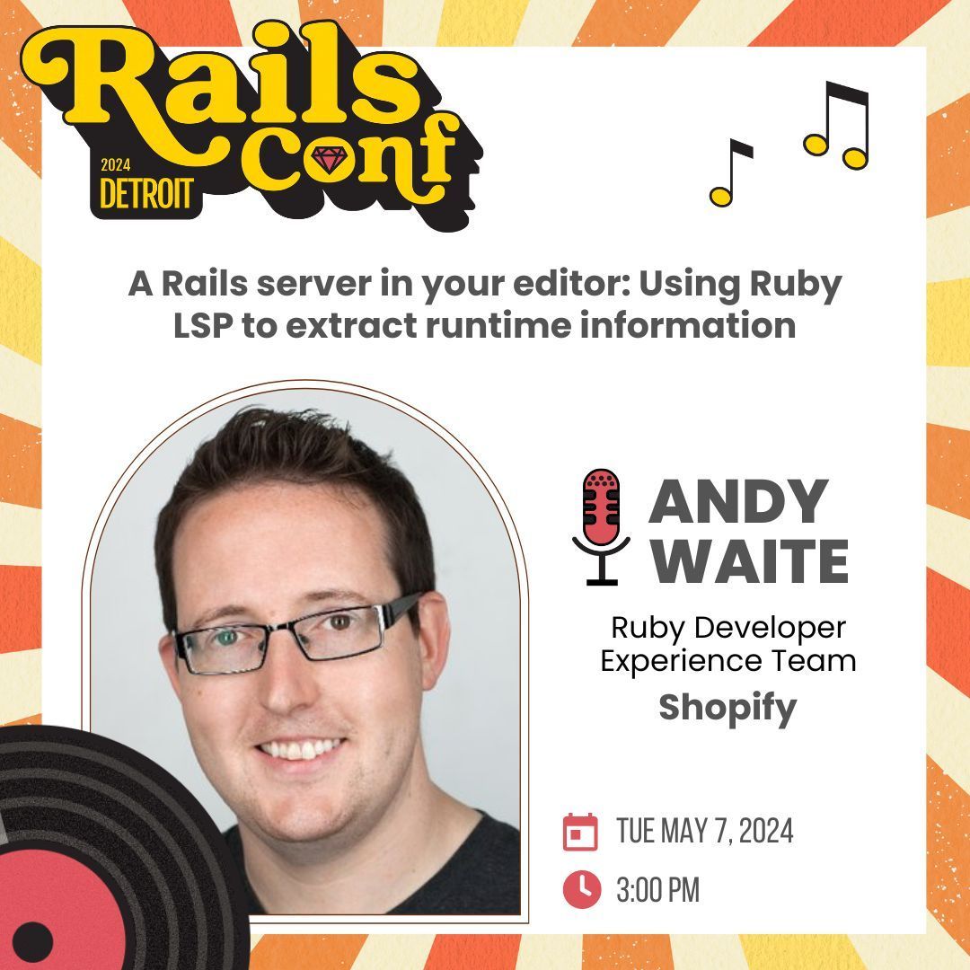 Meet #speaker @andyw8, a Senior Developer on the Ruby Developer Experience team at @Shopify. 👨🏻‍💻✨ Andy has been in this role since 2022, working on both the Ruby LSP and the Ruby LSP Rails addon. Prior to that, he worked as a Rails developer. Learn more: buff.ly/3W3S0BH