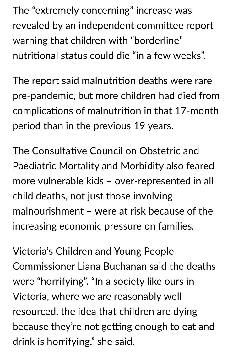 Still wondering why public health & social services needs to be part of pandemic planning & public health response? Horrifying’ rise in child malnutrition deaths in Victoria during pandemic years More died from malnutrition over 17m than over the past 19y