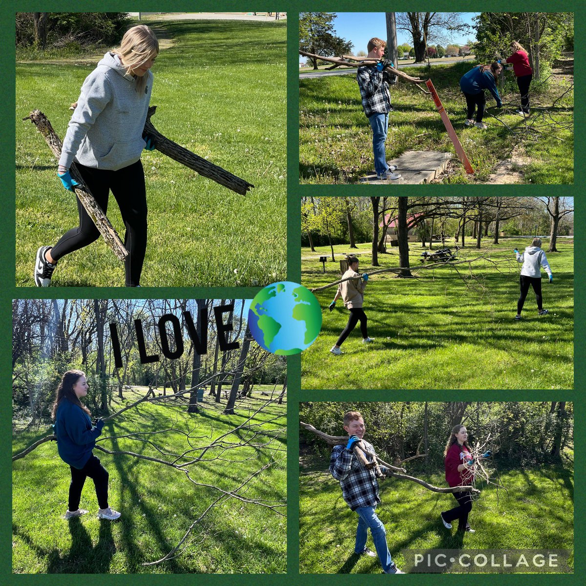 bkraush's tweet photo. GCHS National Honor Society members volunteered for the Earth Day Community Clean Up event this morning! We cleared Buell Trails from limbs &amp; sticks, and picked up trash throughout the trail side of the park. Proud of their hard work, efforts, and service! https://t.co/4IRcCvkkQV