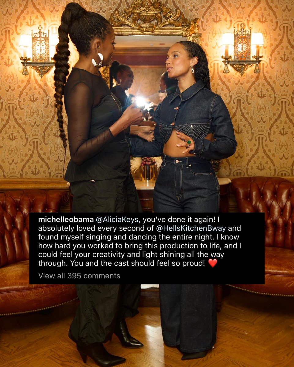 Michelle Obama shouts out Alicia Keys on Instagram! #HellsKitchenBway “Alicia Keys, you’ve done it again” ❤️
