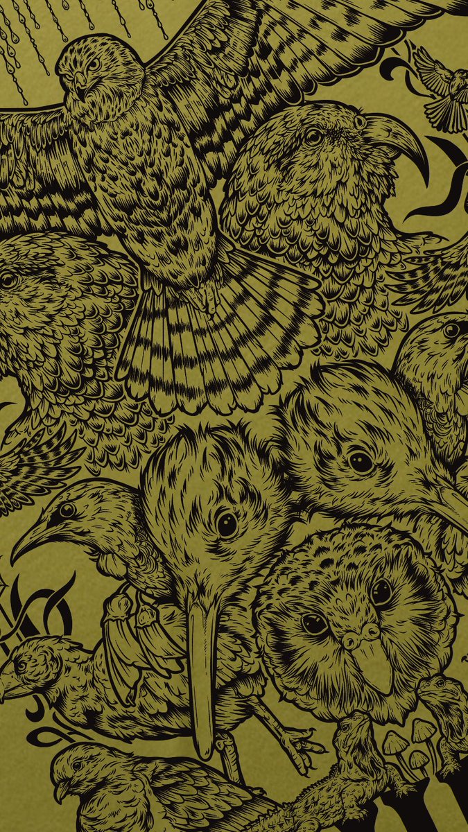 AOTEAROA WILD
I spent over 100 hours on this design, and heck, you can fit so many birds and lizards in this bad boi! AS Colour premium Staple tees, screenprinted in metallic gold or black ink. 

Link’s in the usual spot, pre-order to secure your chosen colour and size, S-5XL x
