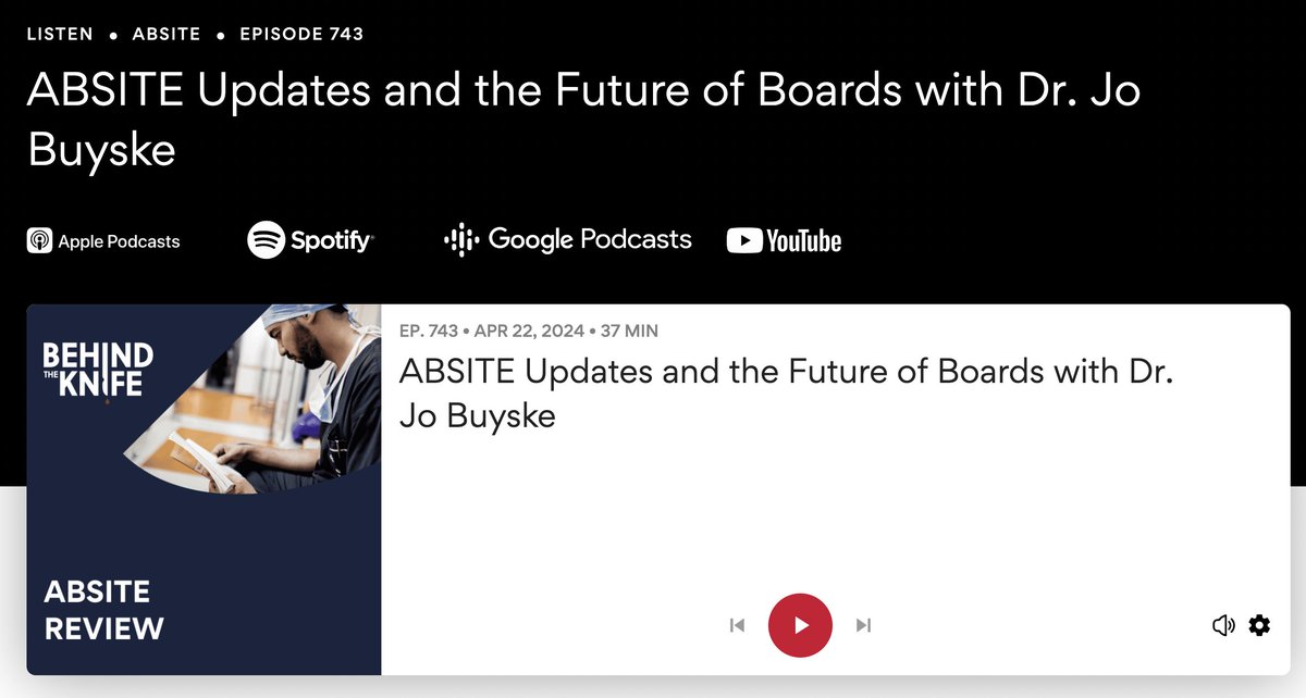 The #ABSITE score report is changing… what does it mean? CEO of @AmBdSurg @jobuysk Dr. Jo Buyske discusses ABSITE and MUCH more w/ @ScottRSteeleMD @clarkninam @Jess_MillarMD. This is a fascinating discussion with no nonsense insight from the big boss: app.behindtheknife.org/podcast/absite…