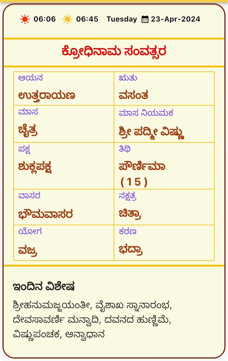 ಇಂದಿನ ಪಂಚಾಂಗ 🚩 ಶುಭವಾಗಲಿ 🙏🏽 #ಸಮಸ್ತಮಂಗಲವಾಪ್ತಿರಸ್ತು 🙏🏽 @KulkarniKH @ShrirangaPV