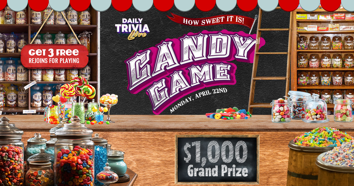 Daily Trivia Live's Second Chance Week kicks off in 30 minutes with a $1,000 Candy game! Don't have the app? Get it at swagbucksdailytrivia.com