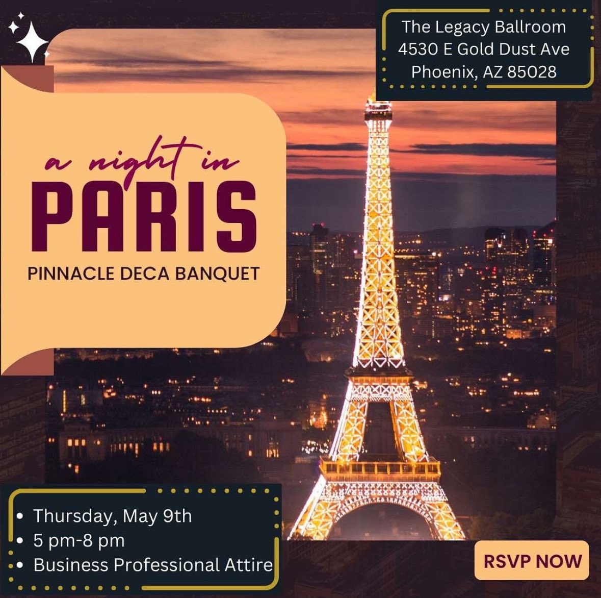 PinnacleDECA's tweet photo. Pinnacle DECA’s annual banquet is coming up soon!! Join us if you fancy! Evite link in bio 🫶 https://t.co/19G1ej2vwh