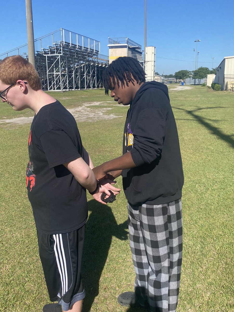 Criminal Justice students practicing handcuffing, traffic stops and DWI Detection training skills. @cte_ccs @CTEforNC @CFHAnnouncement