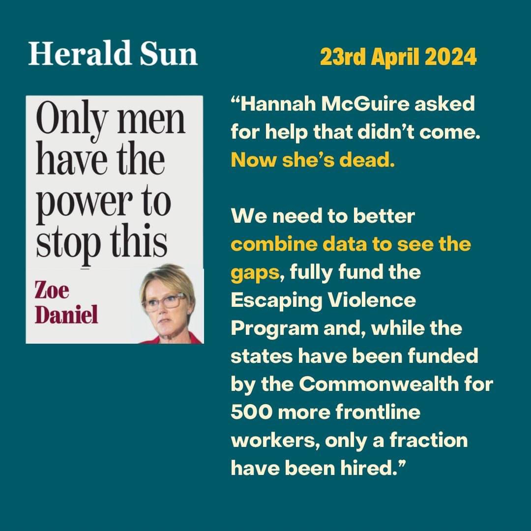 We must stop violence against women before it starts. More funding is needed for prevention and early intervention. We cannot continue to avoid this national emergency. Read my full column in the Herald Sun here: zoedaniel.com.au/2024/04/23/her…