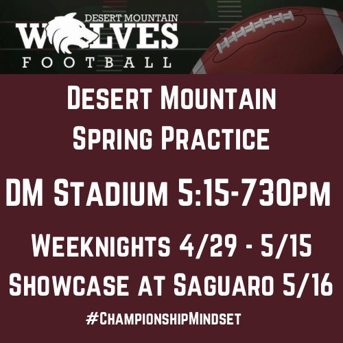 We are excited to announce our Spring Practice Schedule! 
See you at the Wolfden 
#ChampionshipMindset
