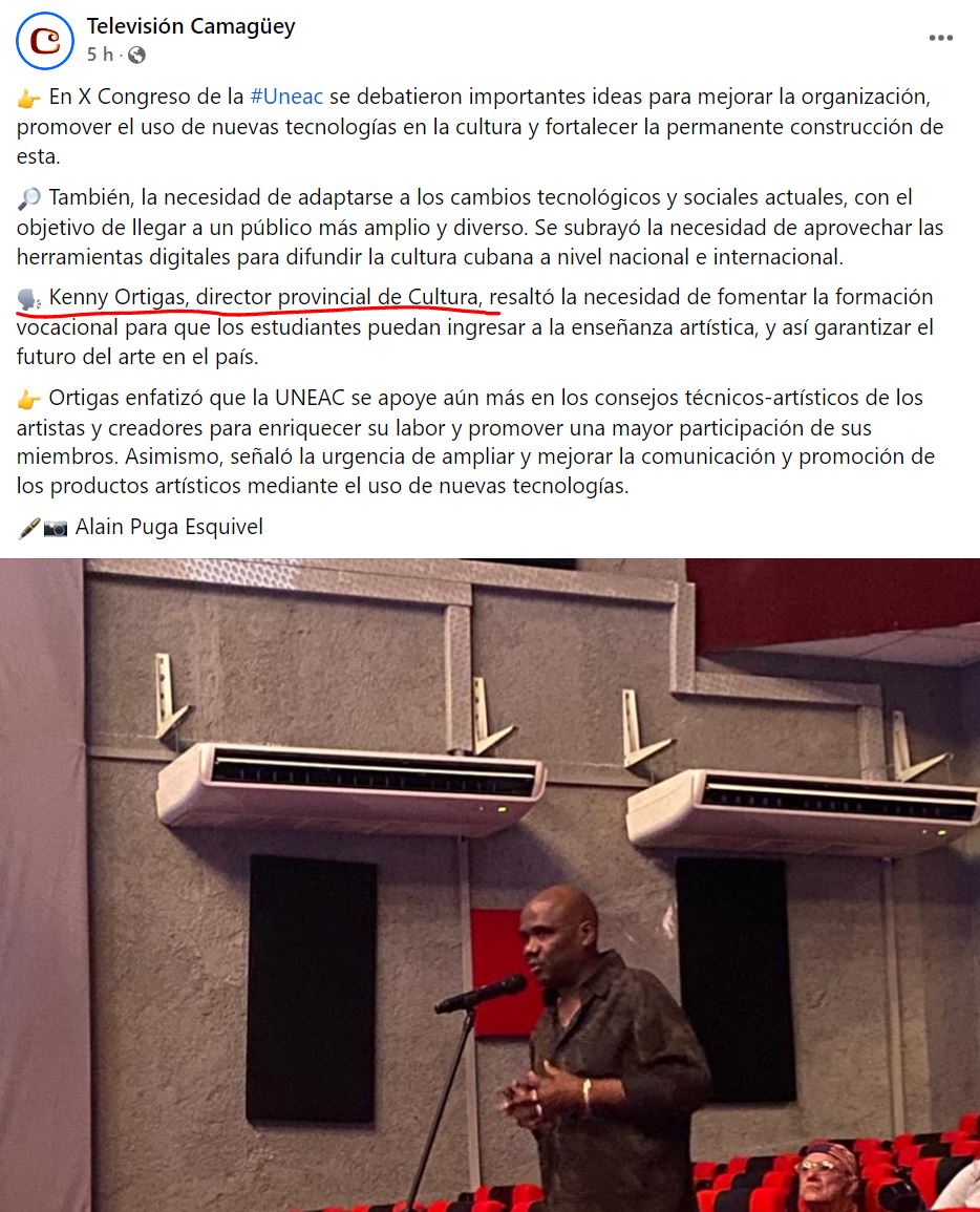 Tras varias denuncias por hechos de corrupción en la dirección provincial de cultura de #Camagüey, ya se conoce quién sustituyó a Tamira González. Se trata de Kenny Ortigas, presidente del Consejo Provincial de Artes Escénicas. TV Camagüey lo dejó saber, tímidamente, aquí 👇👇