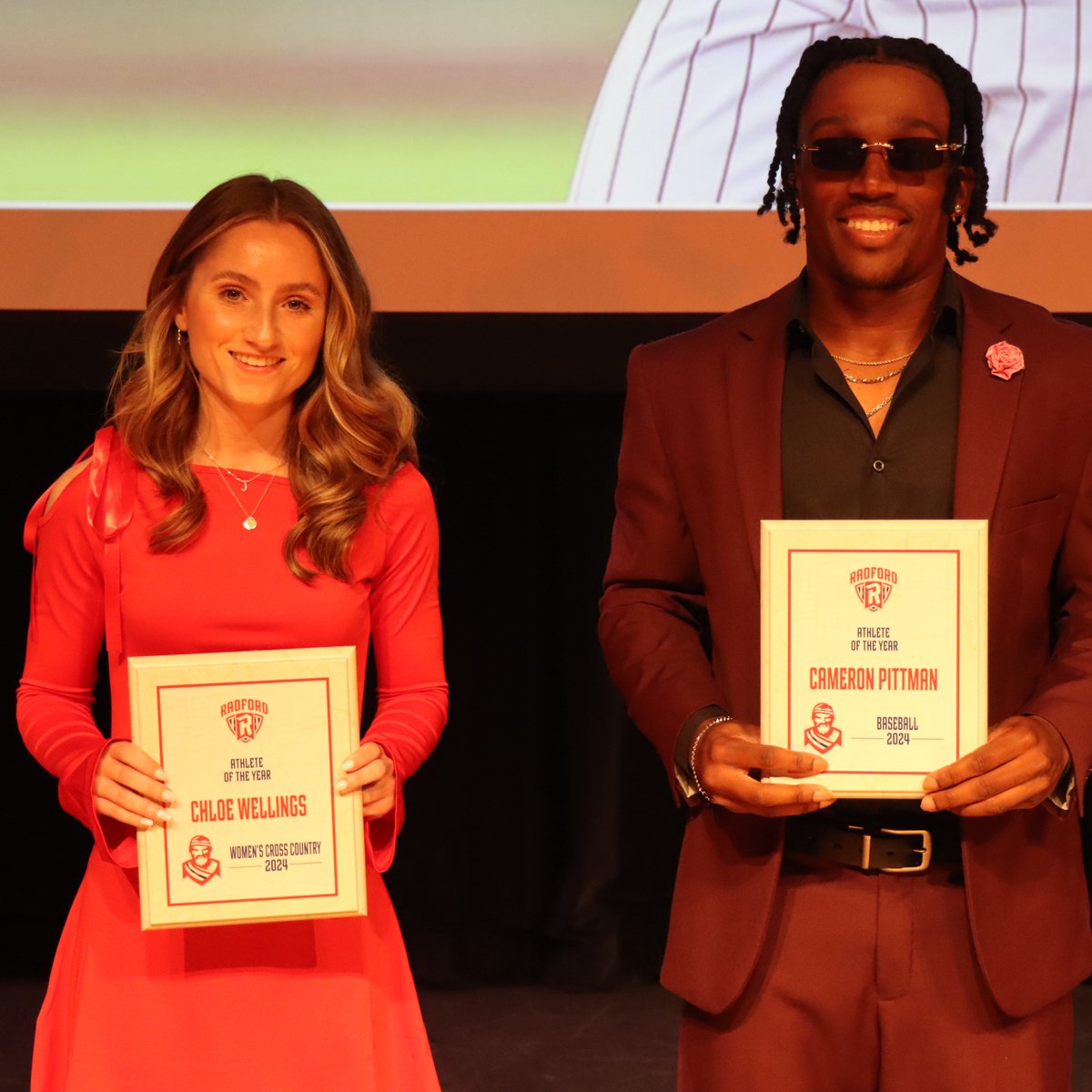 ru_athletics's tweet photo. Cameron Pittman from @RadfordBaseball and Chloe Wellings from @RadfordTrackXC take home the Male and Female Athlete of the Year award!
 
#RiseAndDefend x #RUBYS https://t.co/WKZ6jKKs0D