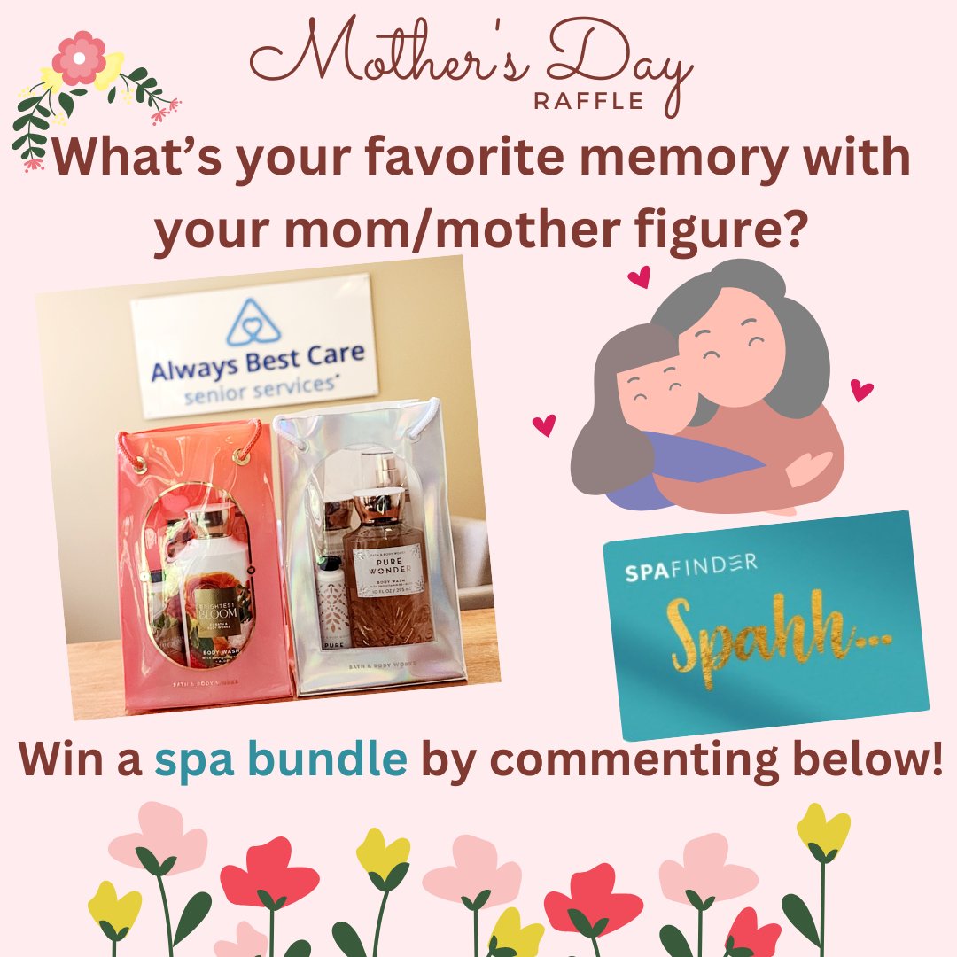 What’s your favorite memory with your mom/mother figure? Enter by commenting below! 
 
Must be an employee with Always Best Care San Diego.
 
#OfficeFun #WinThis #MothersDay #AlwaysBestCare #WinThis #CommentToWin #SeniorCare #SeniorServices #SeniorLiving