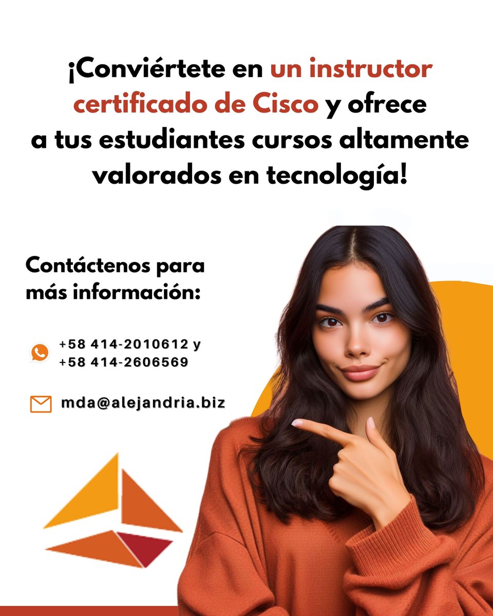 En Muelles de Alejandría te invitamos a convertirte en un instructor certificado de Cisco.

¡Contáctanos para obtener más información sobre las fechas que tenemos!

🔸𝗖𝗼𝗿𝗿𝗲𝗼: mda@alejandria.biz 📧
🔸W𝗵𝗮𝘀𝘁𝗔𝗽𝗽: +58 414-2010612 y +58 414-2606569 📲

#CiscoSystems #Cisco