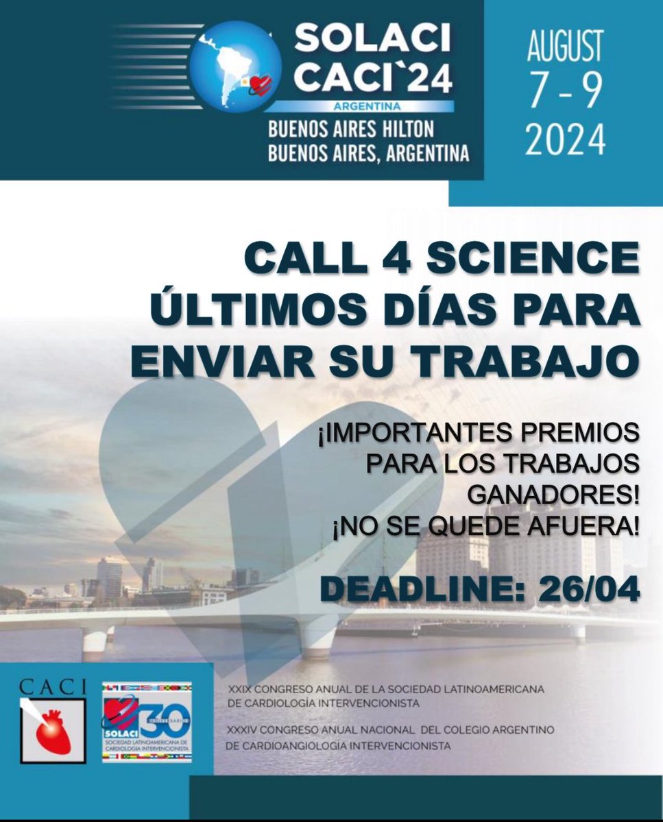 Final deadline for call4science _SOLACI-CACI 2024 ⁦@solaci_online⁩ ⁦@imedCV⁩ ⁦@CACIarg⁩⁦@WomenAs1⁩