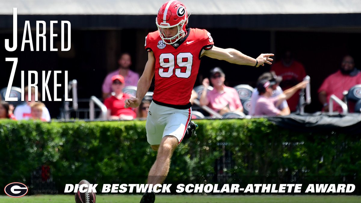 The Dick Bestwick Scholar Athlete Award recognizes the senior male athlete who is graduating with the highest GPA. The winner of this year's award is Jared Zirkel of the Football team. #DawgsChoiceAwards @georgiafootball