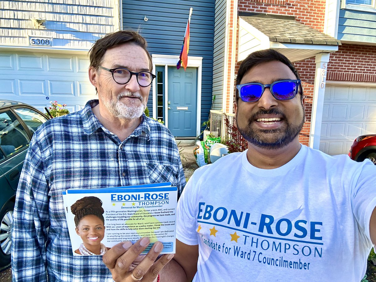 Knocking doors in Marshall Heights tonight! Almost half of my doors 🚪 ended up supporting @Eboni_RoseT after I spoke with/ them about her deep experience fighting for Ward 7 kids & families. Jim actually wasn’t on my list, he chased me down for a yard sign! #DCision24 #ERT4Ward7