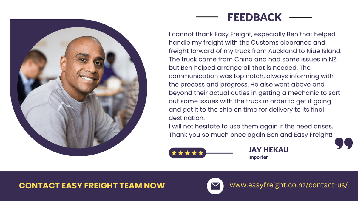 EasyFreightNZ's tweet photo. We're thrilled to share this fantastic review from one of our valued clients!

Thank you for choosing Easy Freight for your customs brokerage and shipping needs!

https://t.co/NHNPYhW5mW https://t.co/dJPA6hysnA