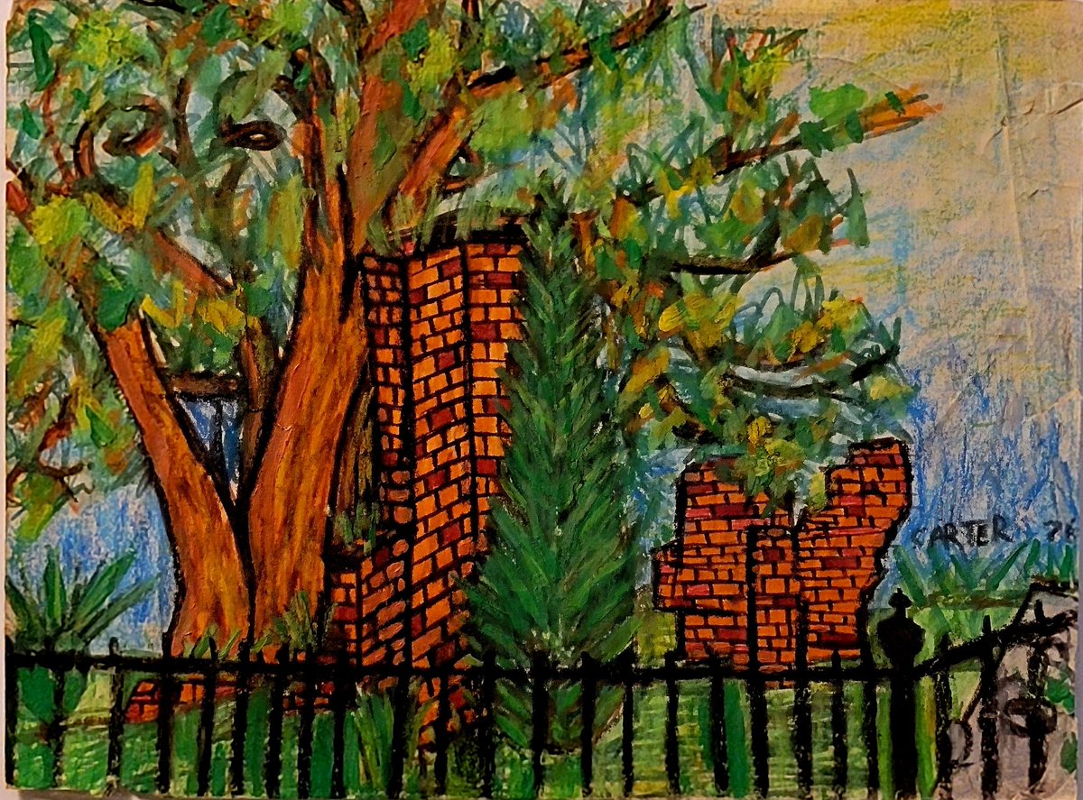 'Chalmette Monument' standing  from the 
time of the Battle of
New Orleans. Drawn using Oil Pastels on heavy Paper.         9'  x   12'
