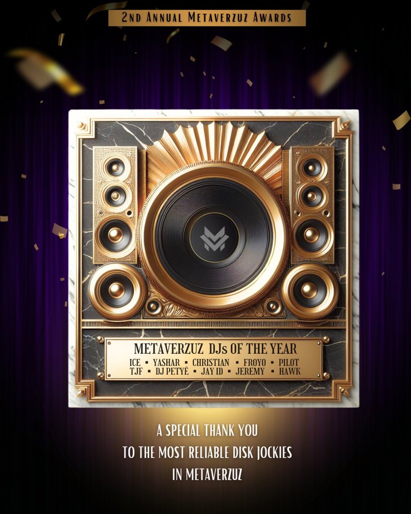 Sound is the most important thing in a VERZUZ. So it is only fitting to recognize the best of the best in #METAVERZUZ!

These DJs have dedicated their time and efforts to be there when needed on numerous occasions. Please join us in honoring the 2023-24 DJs of the Year! 🏆 #MVAs