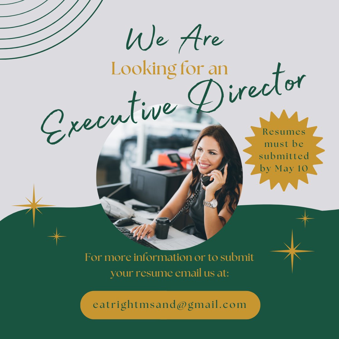 🌟🌟MS-AND has opened a call for an Executive Director. Responses to the RFP are due by 11:59 p.m. on May 10, 2024. Please email eatrightms@gmail.com with any questions. Visit tinyurl.com/394rn9tt for a copy of the RFP. 🌟🌟