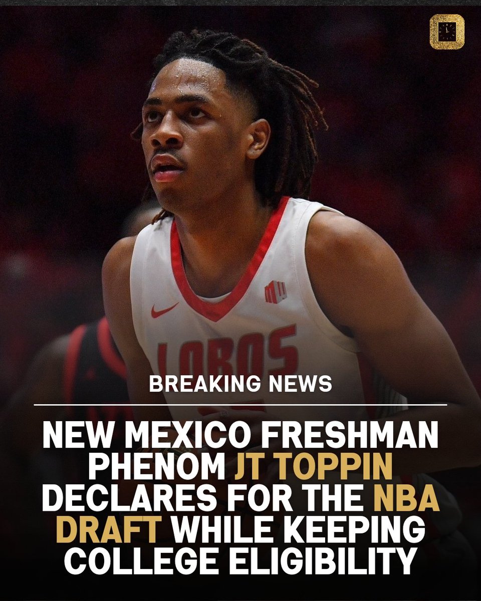 New Mexico Lobo's freshman phenom JT Toppin @j1izzle is taking a leap towards his NBA dreams while keeping his college eligibility. Known for his explosive plays and dominating presence on the court. 🏀 📈 🚀 #NBADraft