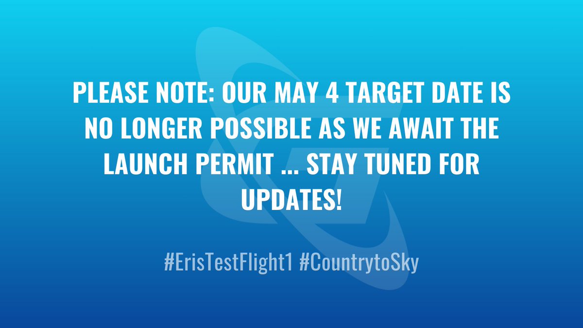 Pls note date change for #Testflight1, pending Space Agency approval and 30 day mandatory notification period. Stay tuned!