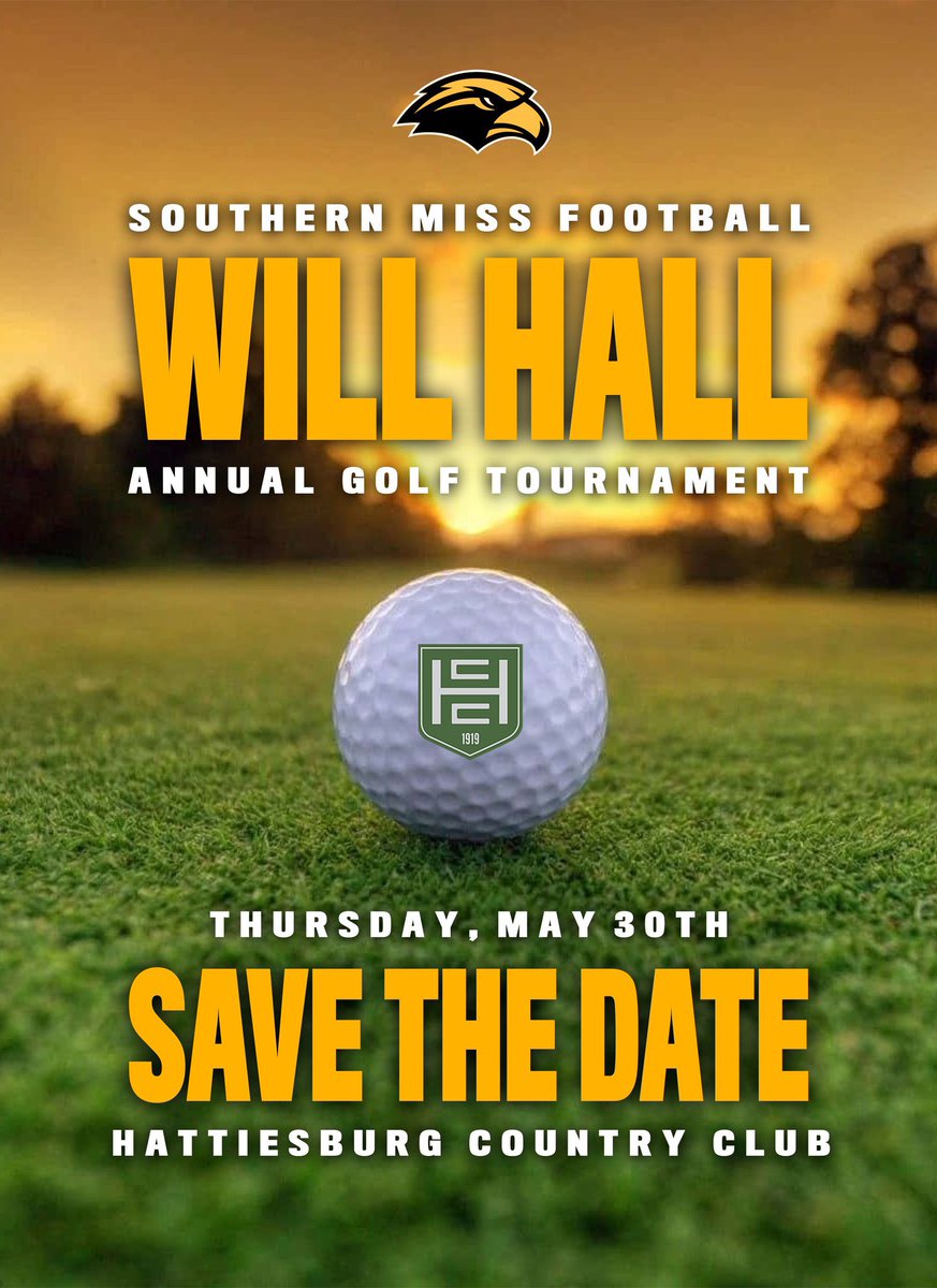 Coming 🔜 Reach out to Nikki Mattison if you would like more details on the annual Will Hall Golf Tournament next month. Email » nicole.mattison@usm.edu Phone » 601-266-4567 #AIE | #SMTTT