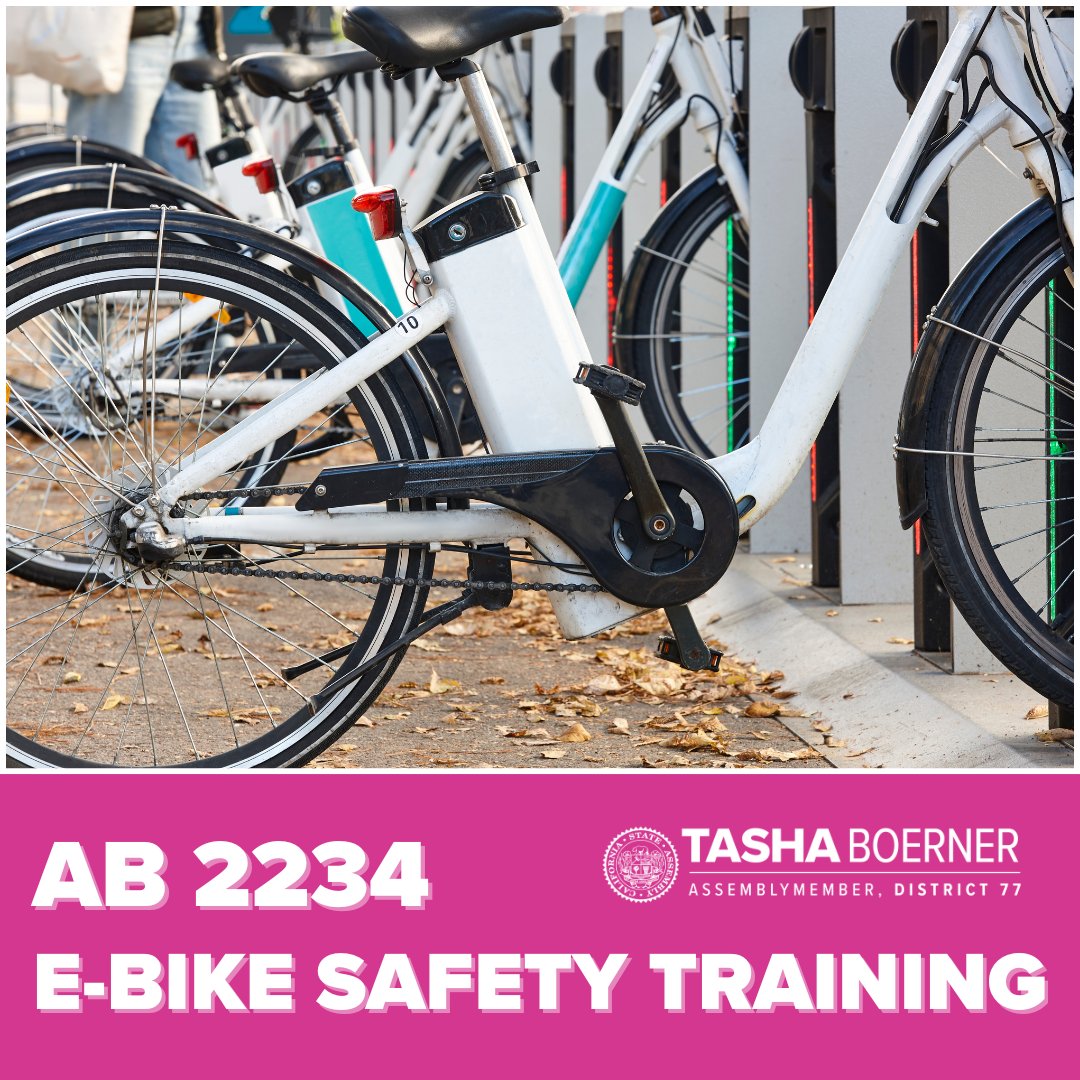 #AB2234 on E-Bike Safety Training passed the Assembly Committee on Transportation with 13 votes in support. AB 2234 would authorize a 4-year opt-in pilot project in San Diego County banning e-bikes for anyone under 12, consistent with Consumer Product Safety Commission data.