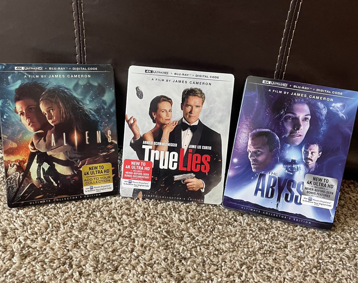 JaredBuckendahl's tweet image. THANK YOU to Disney &amp;amp; 20th Century Studios for sending over this James Cameron 4K trio of films: Aliens, True Lies, &amp;amp; The Abyss. 

I had never watched The Abyss, and ole’ Jimmy C LOVES his underwater sequences. #bluraycollection #bluray