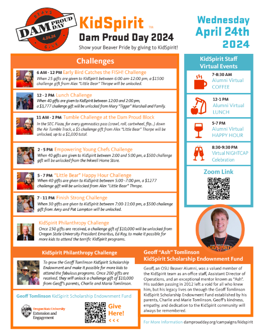 AmyHubertus's tweet photo. Help us send a kid to @OSUKidSpirit  camp this summer! Check out the challenges ready to go for 04.24.24.  #BeavsGive #osukidspirit #DamProudDay #OSUExtension #postiveyouthdevelopment #oregonstateuniversity #DamProud https://t.co/ezmQNGkV5M https://t.co/aNjNzwolcI