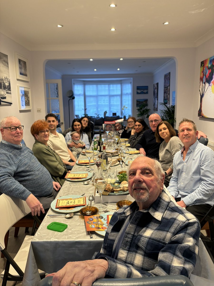 My Seder table. 4 generations plus 3 empty places for the hostages. The Bibas boys had the best seat, next to my dad. Chag Sameach ✡️